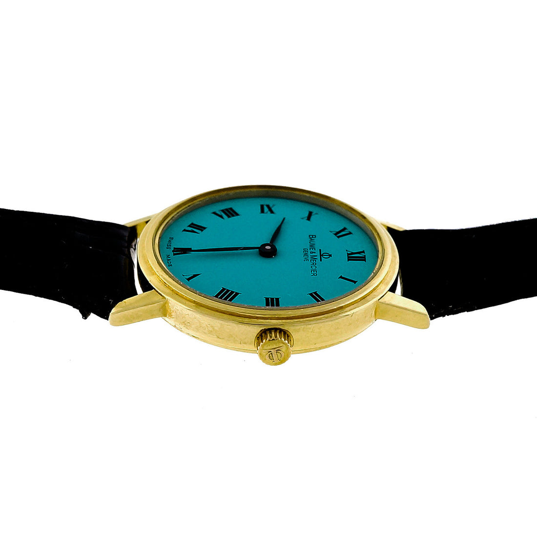 Baume & Mercier Ladies Gold Round Quartz Watch Custom Colored Turquoise Dial – image 4