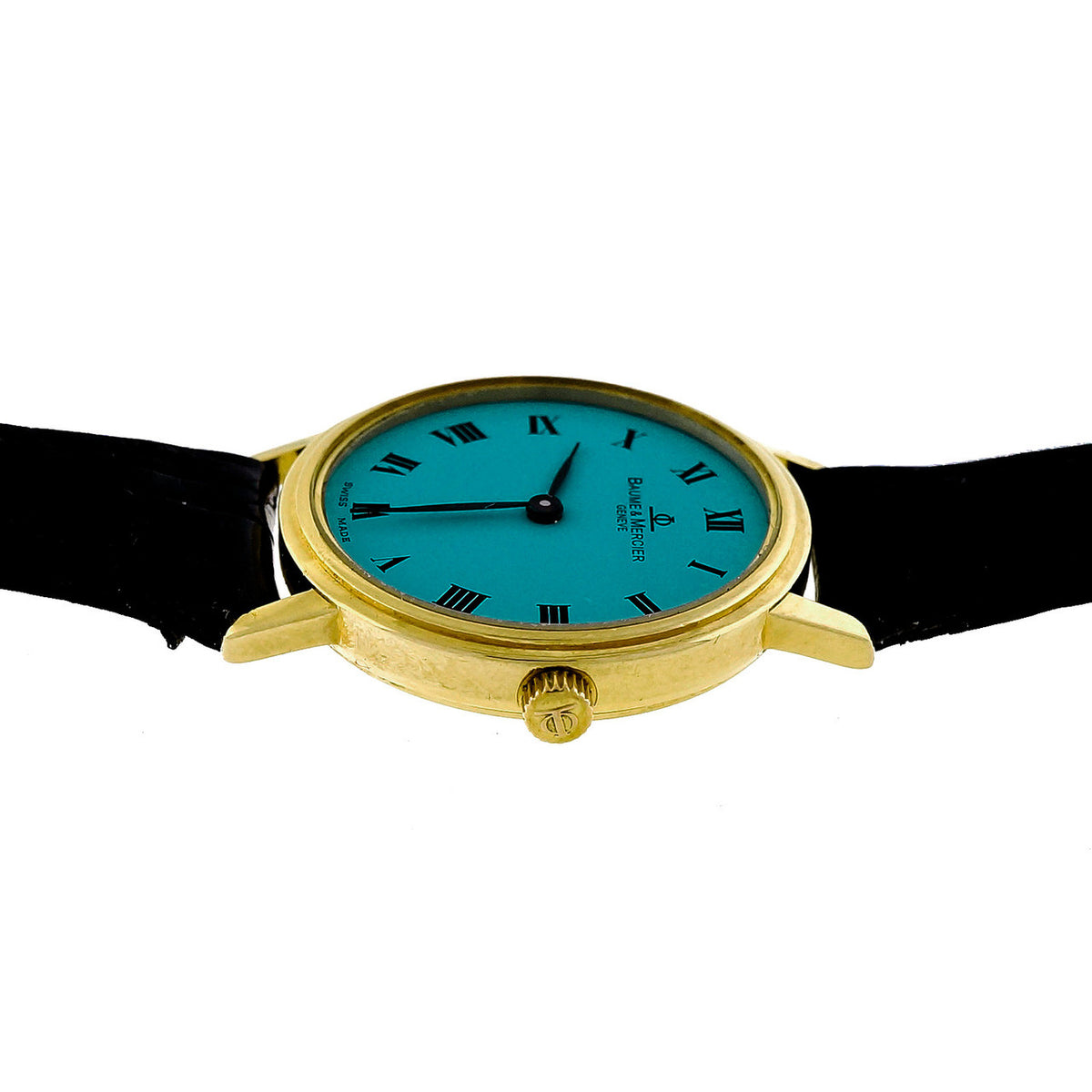 Baume & Mercier Ladies Gold Round Quartz Watch Custom Colored Turquoise Dial – image 10