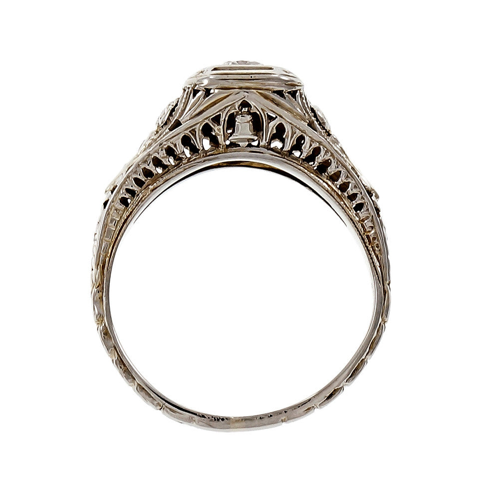 Vintage 1940 Filigree Diamond Engagement Ring 18k White Gold – image 5