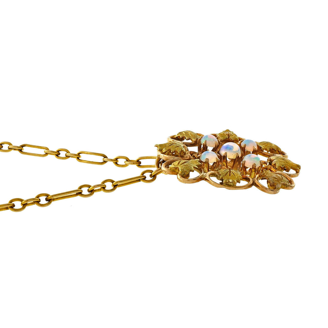Vintage 1900 Pink Gold Blue Opal Pendant – image 3