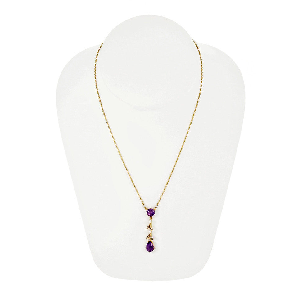Vintage Art Nouveau 1900 Amethyst Natural Pearl Pendant Necklace – image 6