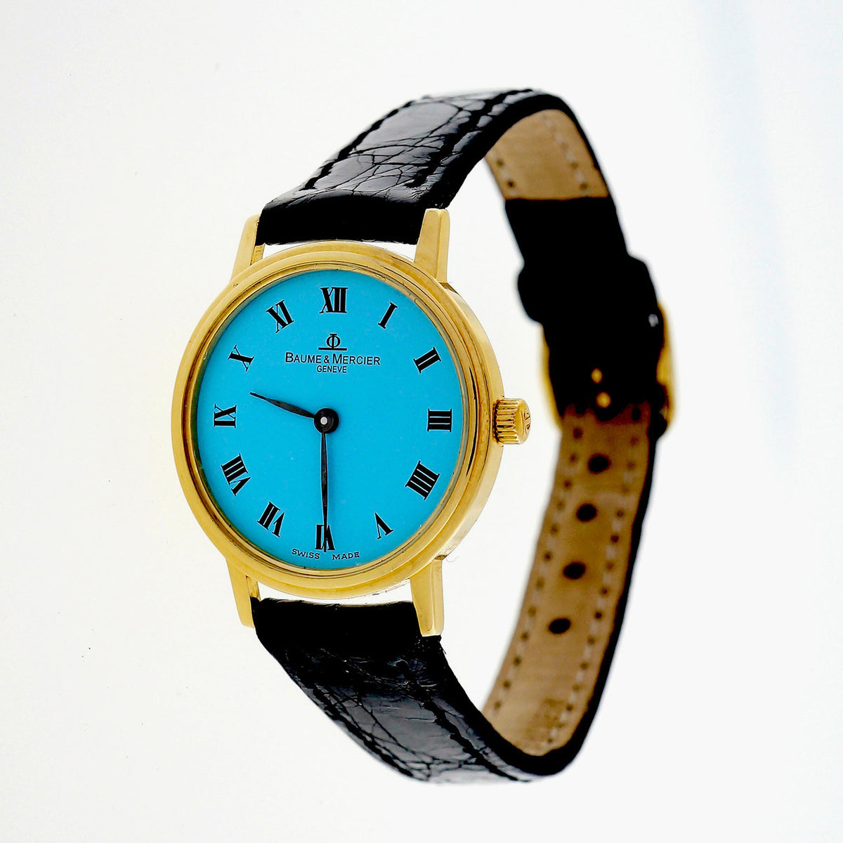 Baume & Mercier Ladies Gold Round Quartz Watch Custom Colored Turquoise Dial – image 12