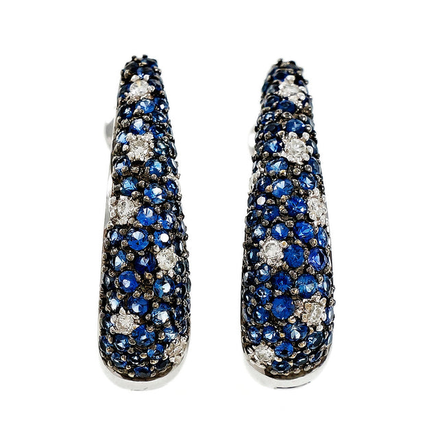 Hoop Earrings Sapphire Diamond 18k White Gold Hinged Back