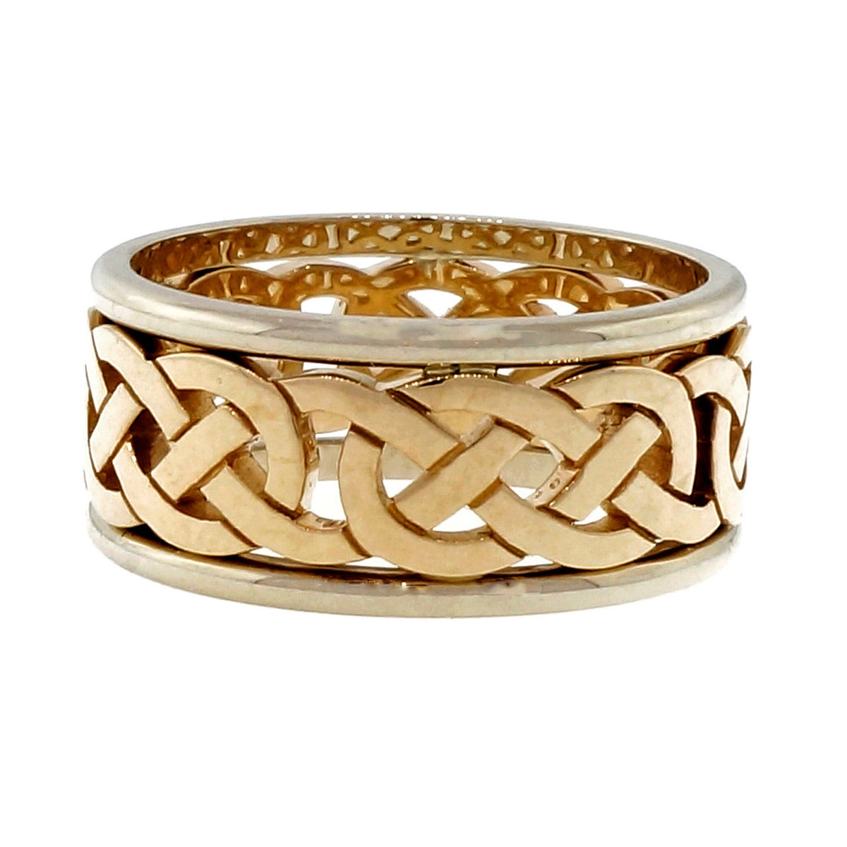 Celtic Repeating Design Yellow White Gold 9mm Wide Cut Out Wedding Band Ring PSD