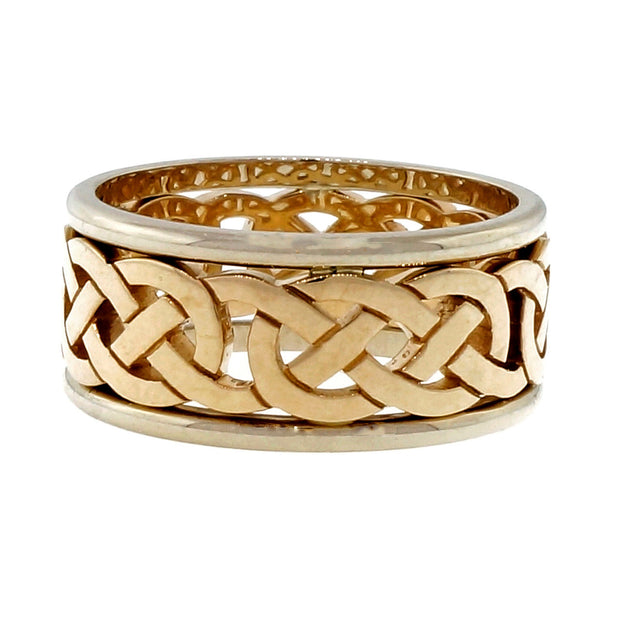 Celtic Repeating Design Yellow White Gold 9mm Wide Cut Out Wedding Band Ring PSD