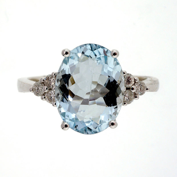 Estate 2.50ct Natural Aqua 14k White Gold Diamond Ring