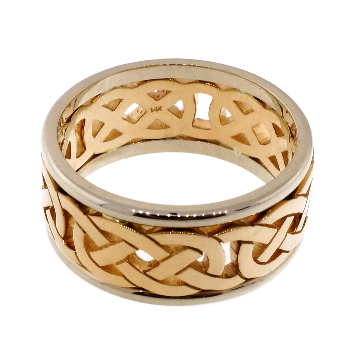 Celtic Repeating Design Yellow White Gold 9mm Wide Cut Out Wedding Band Ring PSD – image 2