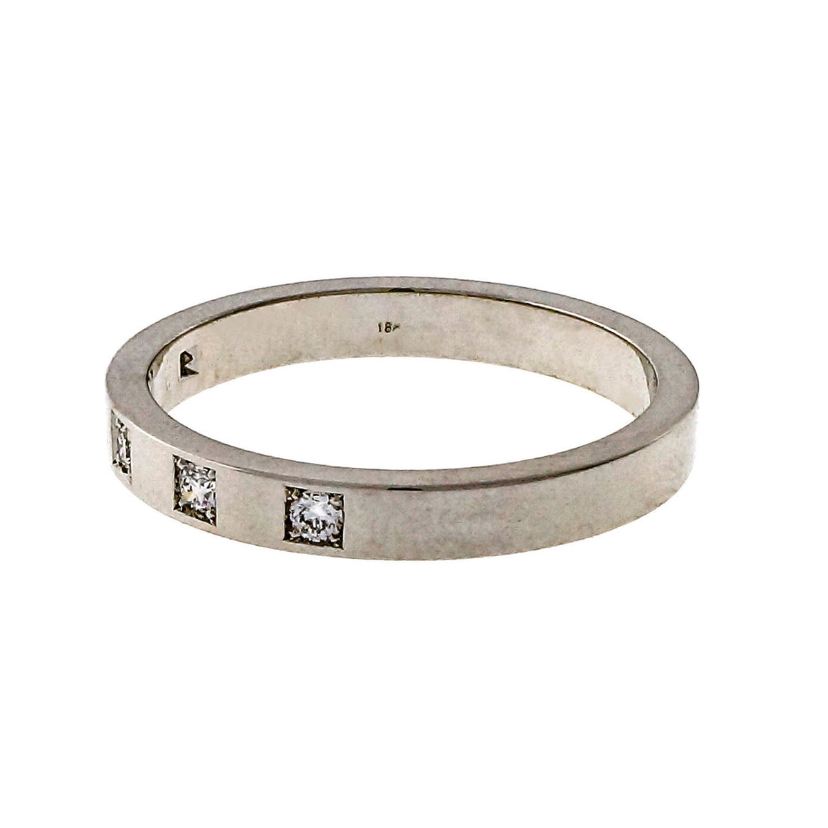 Peter Suchy Mens Flat Solid 18k White Gold Diamond Wedding Band – image 2