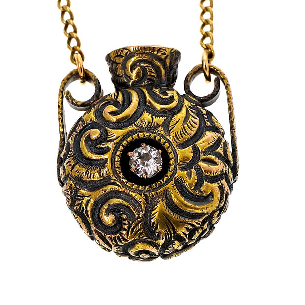 Antique Victorian Bottle Pendant .25ct Diamond 14k Yellow Gold