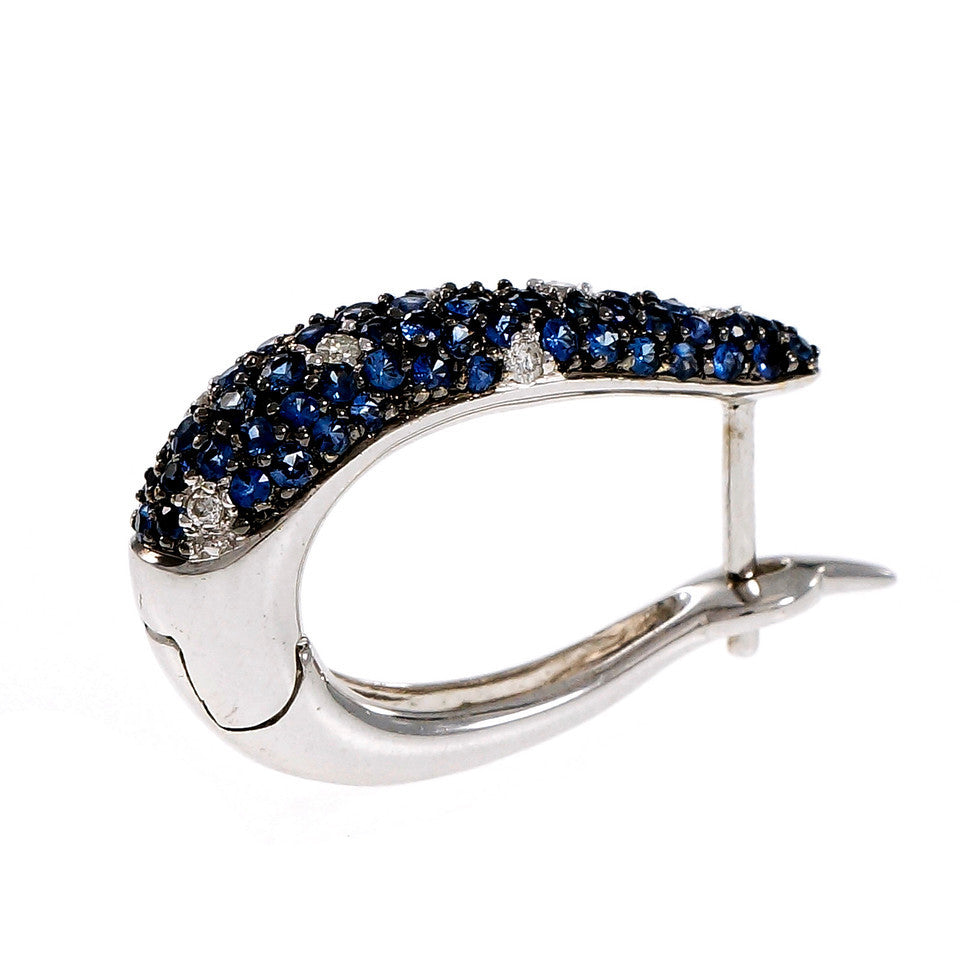 Hoop Earrings Sapphire Diamond 18k White Gold Hinged Back – image 3