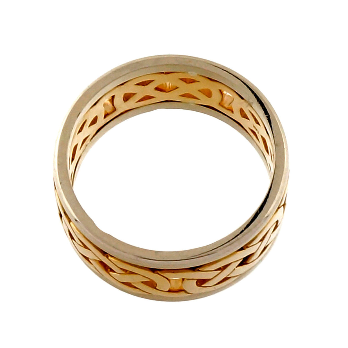 Celtic Repeating Design Yellow White Gold 9mm Wide Cut Out Wedding Band Ring PSD – image 3