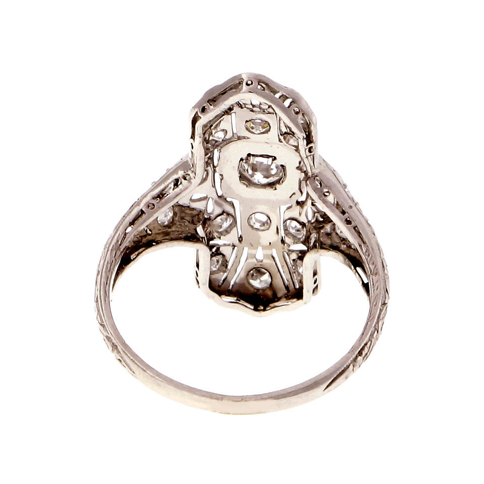 Vintage Art Deco Platinum Diamond Pierced Filigree Ring – image 5