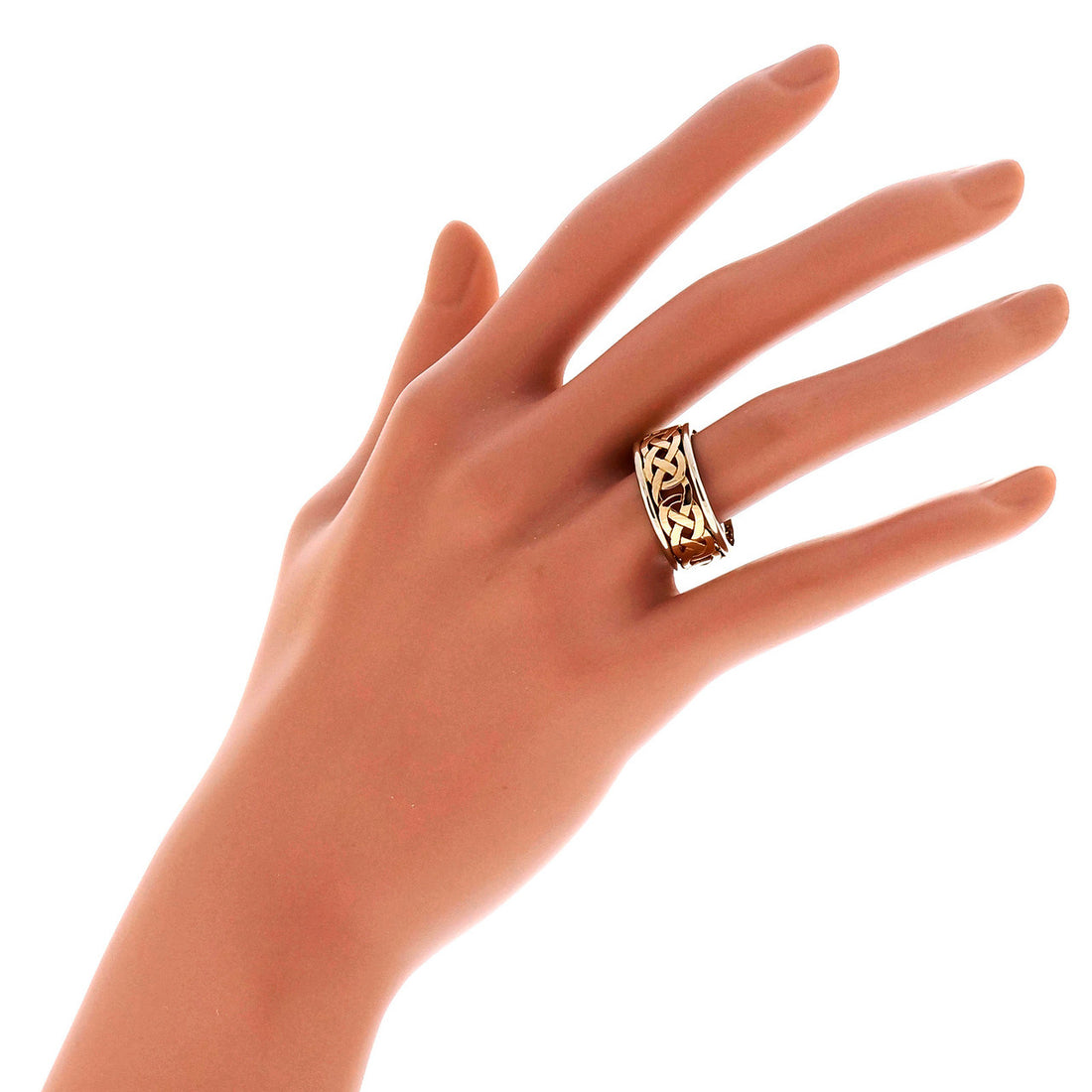 Celtic Repeating Design Yellow White Gold 9mm Wide Cut Out Wedding Band Ring PSD – image 5