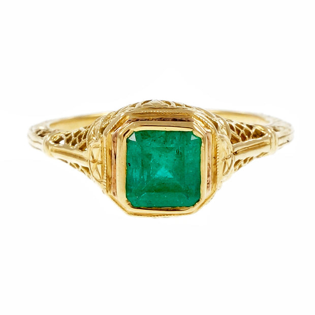 Estate Filigree Emerald Engagement Ring 18k Yellow Gold