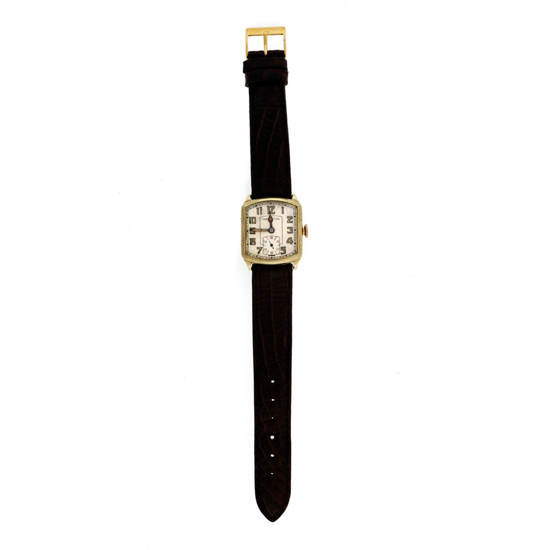 Art Deco 1939 Hamilton Green Gold Strap Watch Original Dial And Hands – image 2