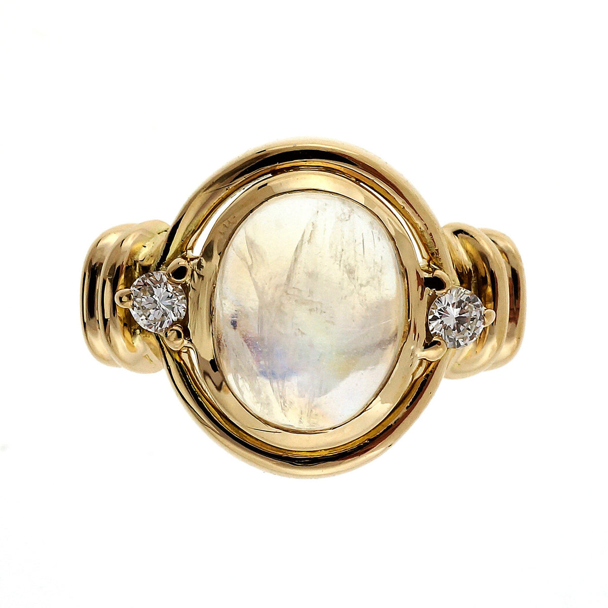 3.23 Carat Moonstone Diamond Yellow Gold Ring