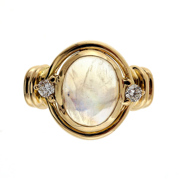 3.23 Carat Moonstone Diamond Yellow Gold Ring