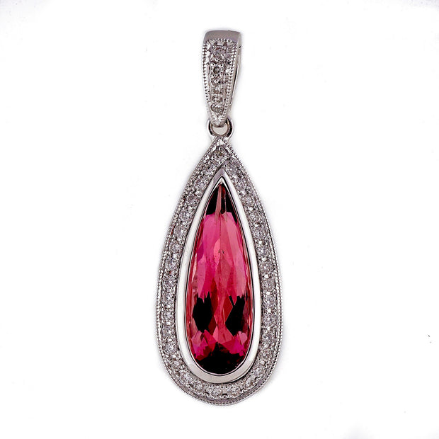Pink Tourmaline 1.70ct 14k White Gold Diamond Halo Pendant
