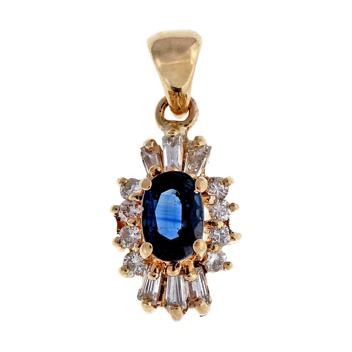 Vintage 1960 .65ct Sapphire Baguette Round Diamond Pendant