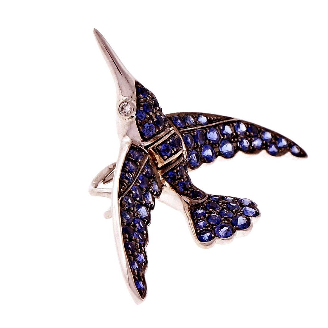 Swallow Pavé Sapphire Clip Pin In 18k White Gold – image 2