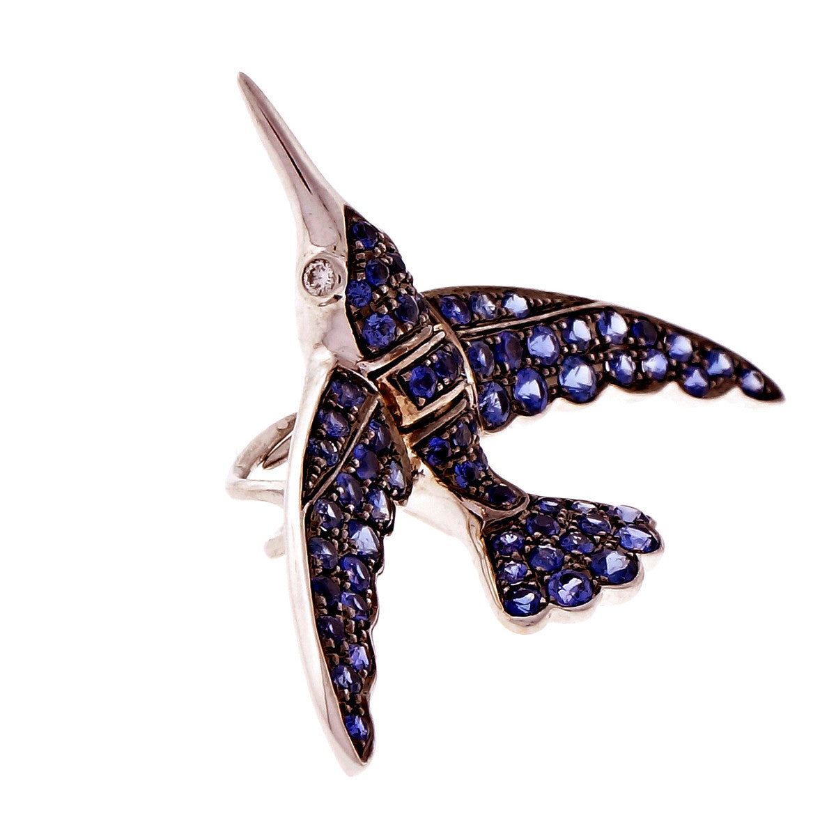 Swallow Pavé Sapphire Clip Pin In 18k White Gold – image 2