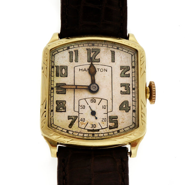 Art Deco 1939 Hamilton Green Gold Strap Watch Original Dial And Hands
