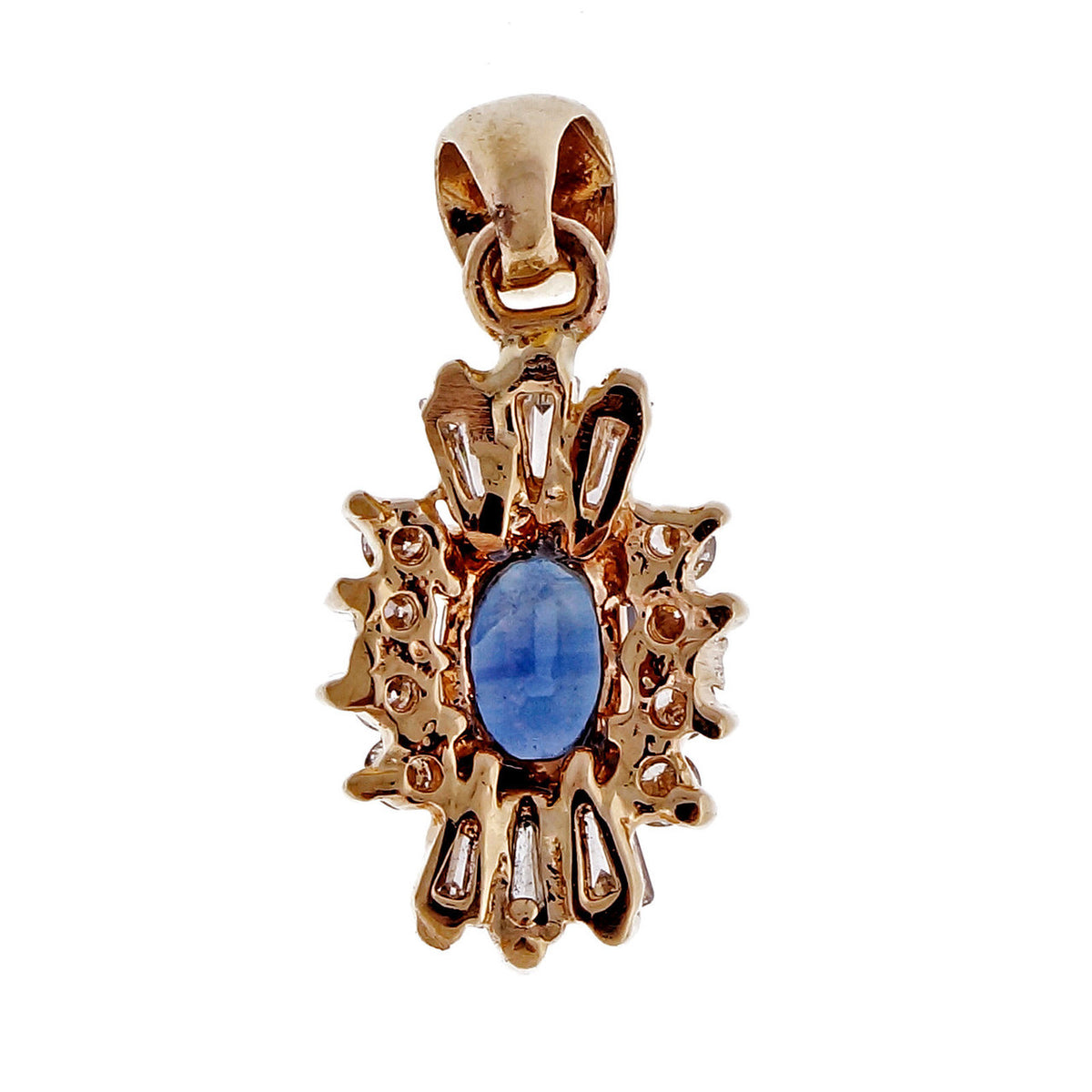 Vintage 1960 .65ct Sapphire Baguette Round Diamond Pendant – image 2