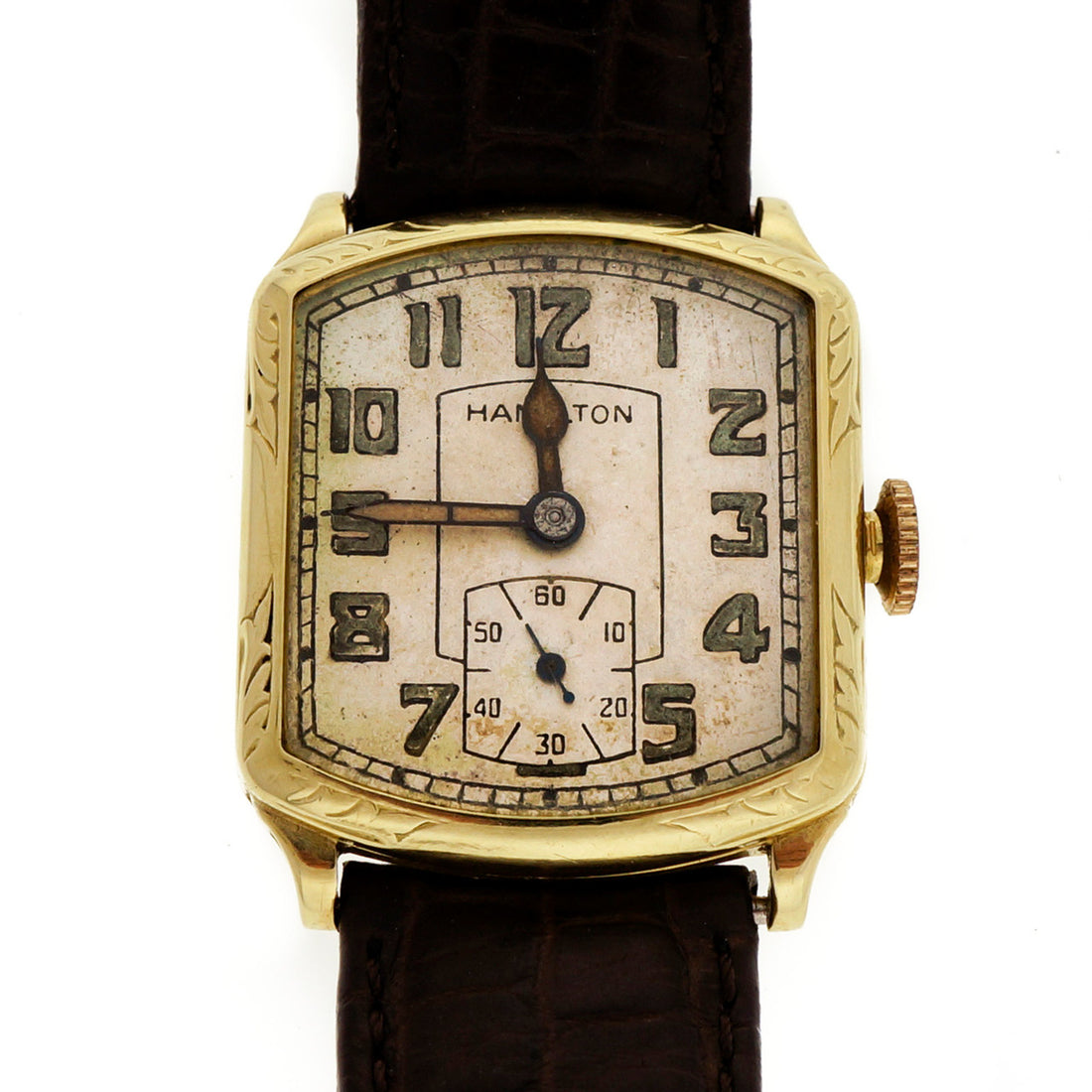 Art Deco 1939 Hamilton Green Gold Strap Watch Original Dial And Hands – image 8