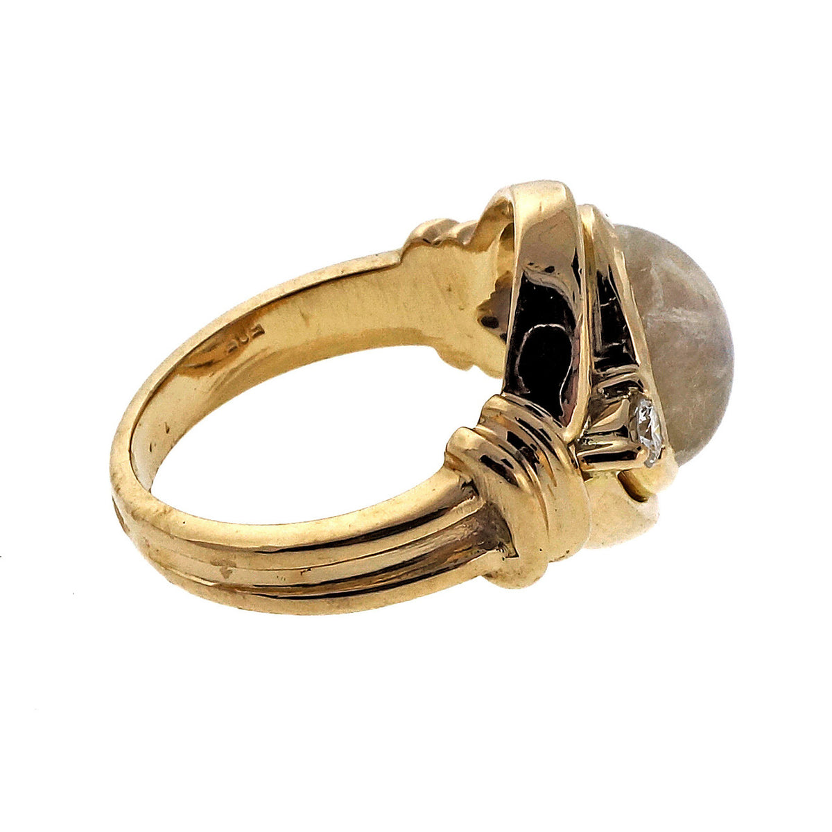 3.23 Carat Moonstone Diamond Yellow Gold Ring – image 2