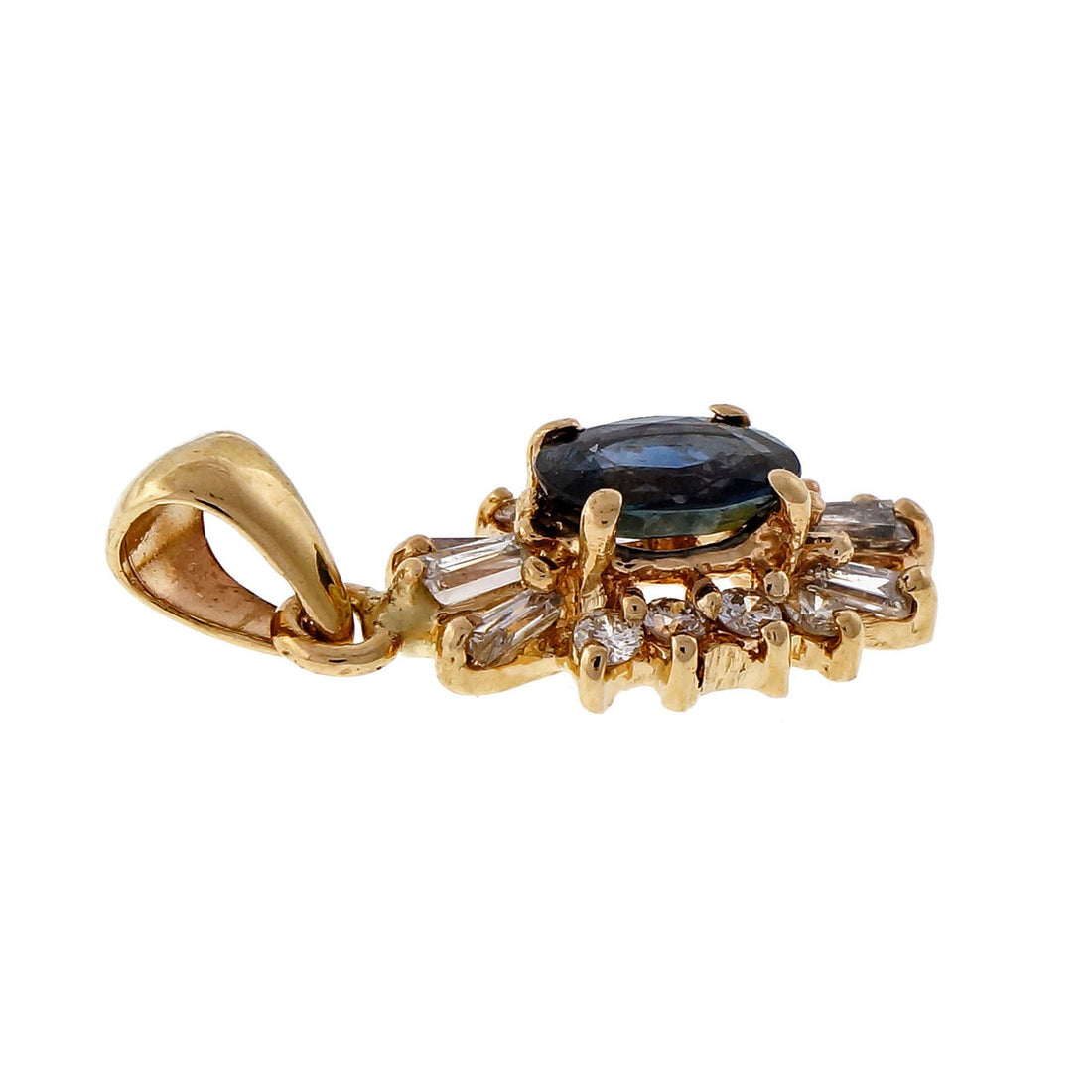 Vintage 1960 .65ct Sapphire Baguette Round Diamond Pendant – image 3