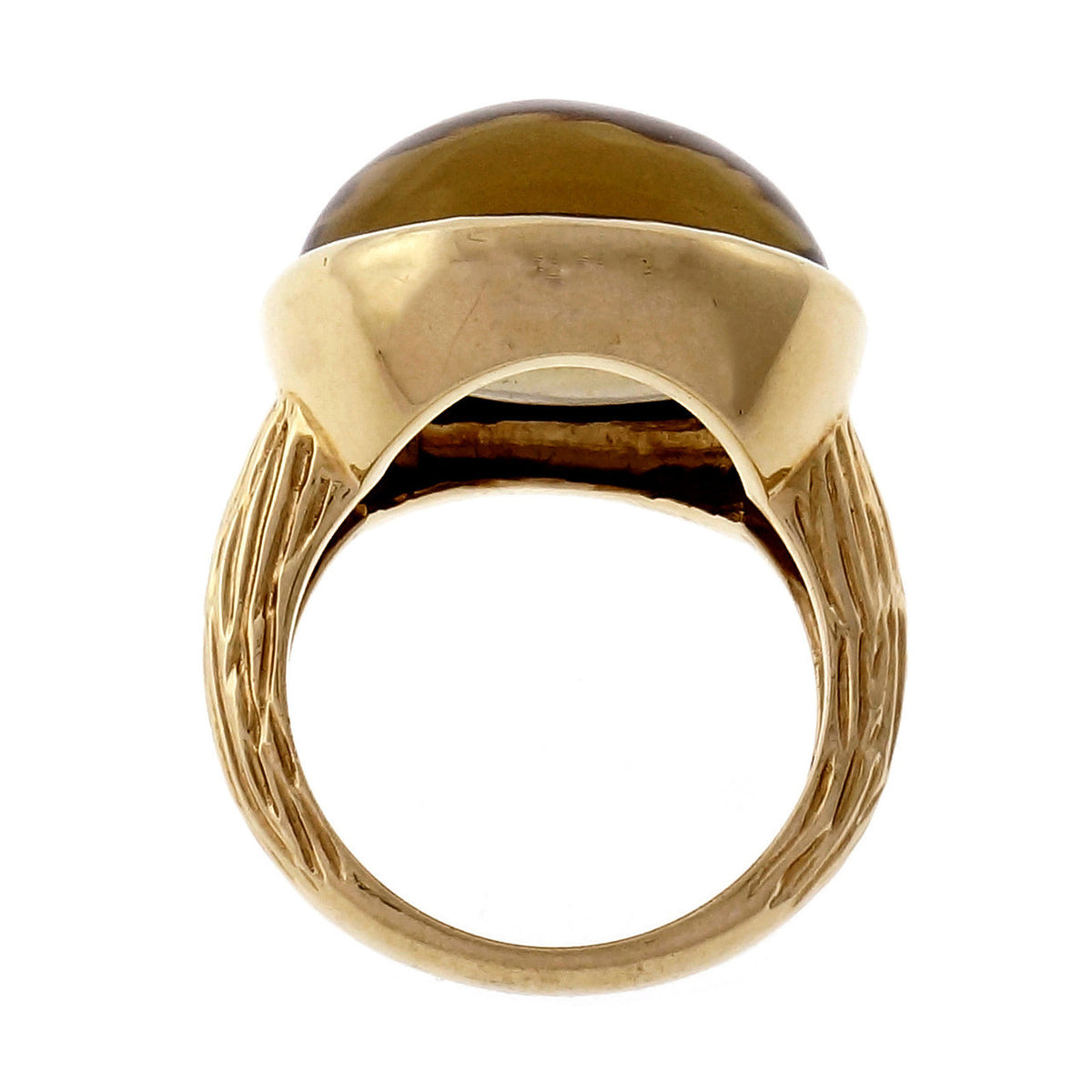 Estate Heavy 14k Gold Bezel Set 12.71ct Cabochon Set Smoky Quartz Ring Signed – image 7