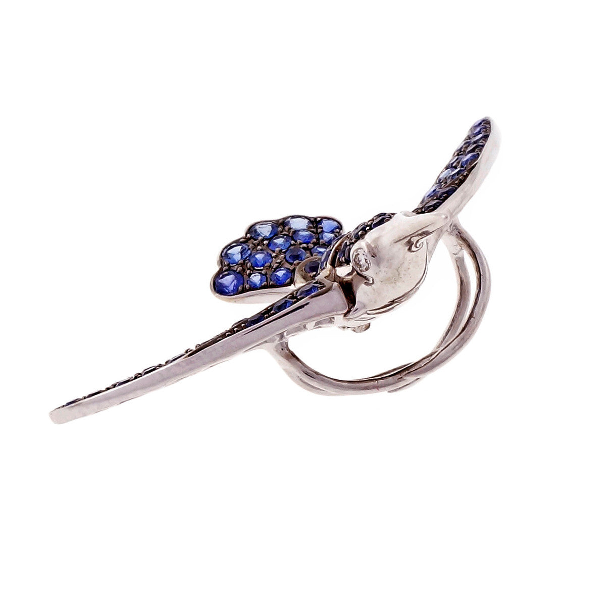 Swallow Pavé Sapphire Clip Pin In 18k White Gold – image 4