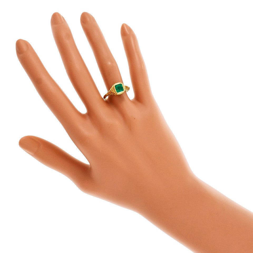 Estate Filigree Emerald Engagement Ring 18k Yellow Gold – image 6