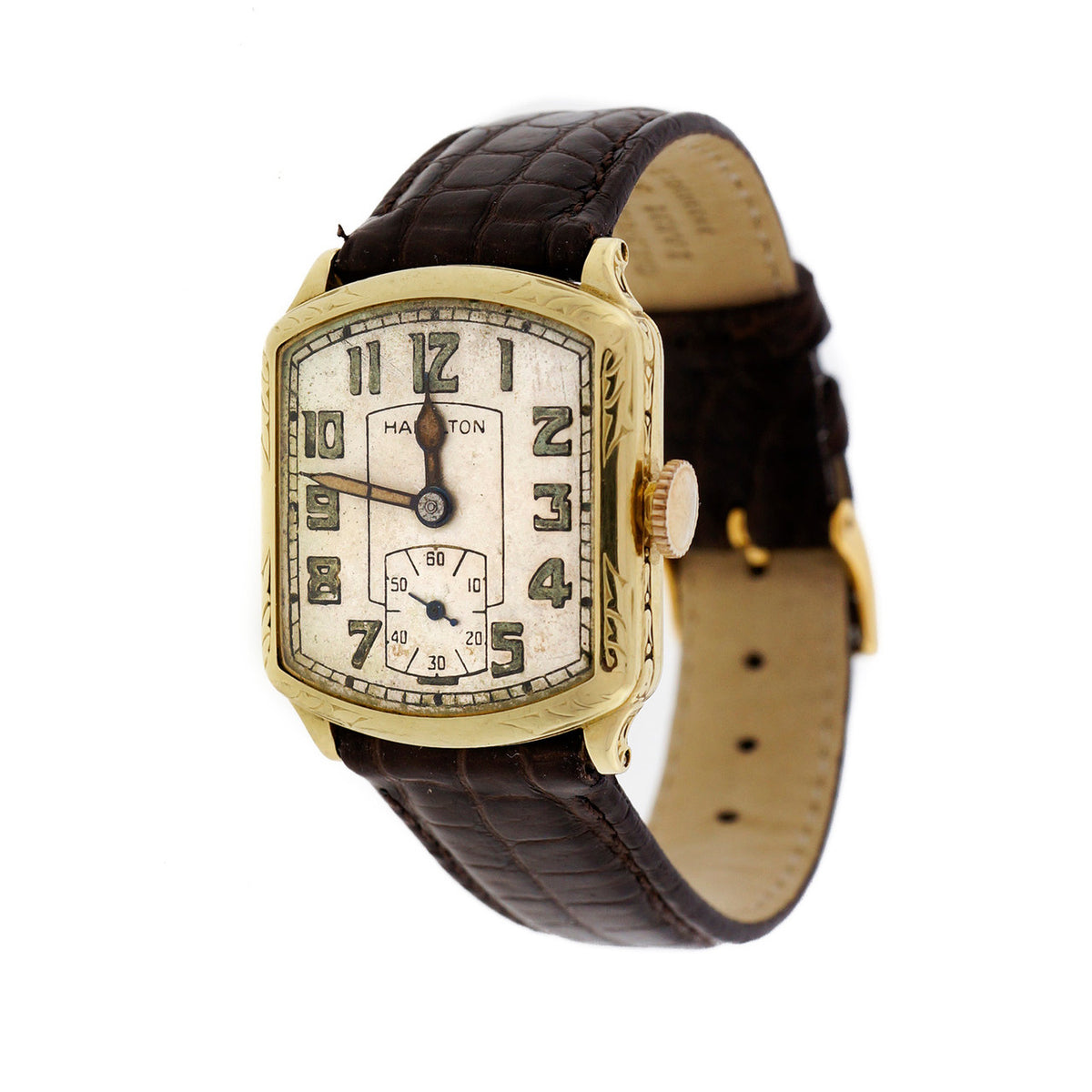 Art Deco 1939 Hamilton Green Gold Strap Watch Original Dial And Hands – image 12
