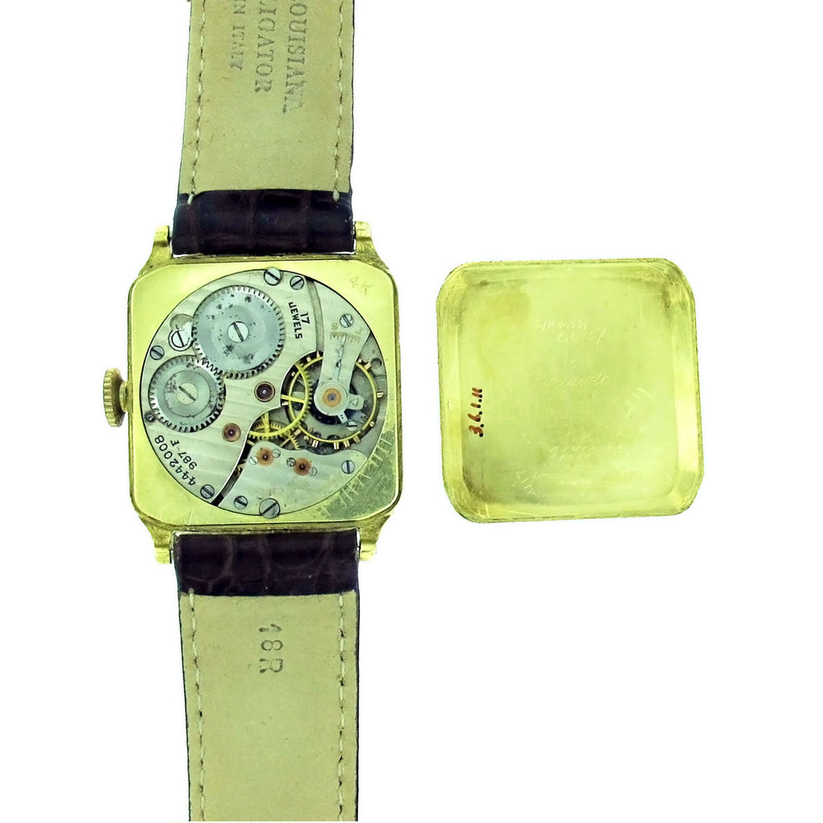 Art Deco 1939 Hamilton Green Gold Strap Watch Original Dial And Hands – image 13