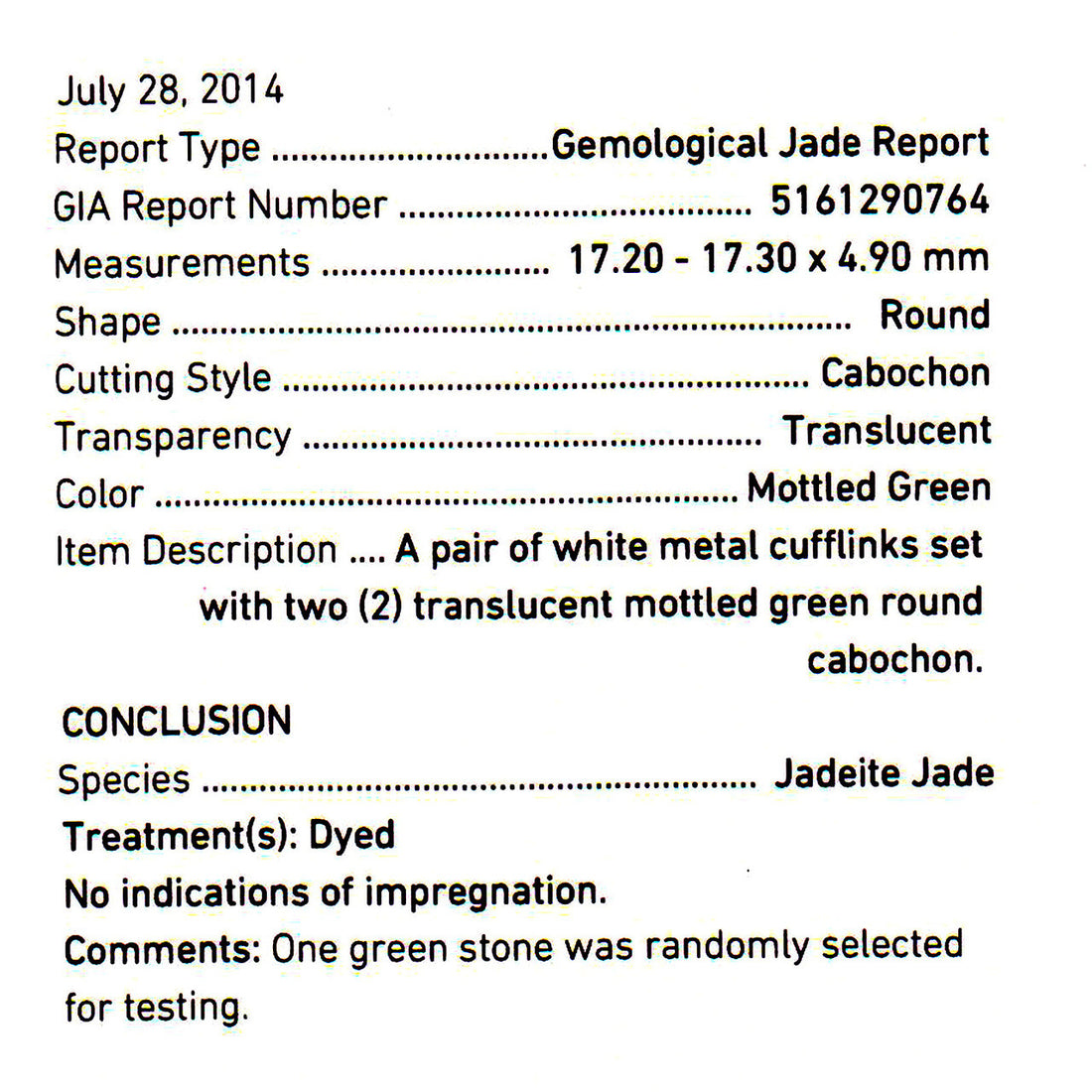 GIA Certified Round Jadeite Jade Gold Men's Cufflinks – image 4