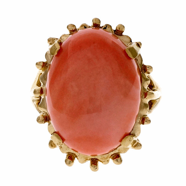 Vintage 1960 Natural Color Pink Orange Coral 14k Yellow Gold Ring