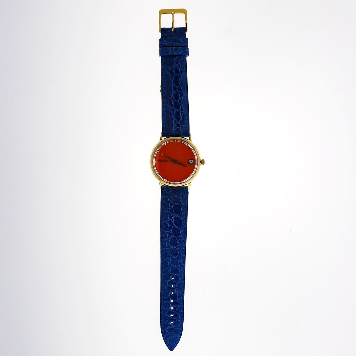 Seiko Yellow Gold Automatic Date Orange Dial Wristwatch