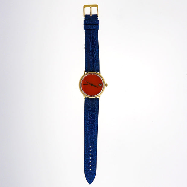 Seiko Yellow Gold Automatic Date Orange Dial Wristwatch