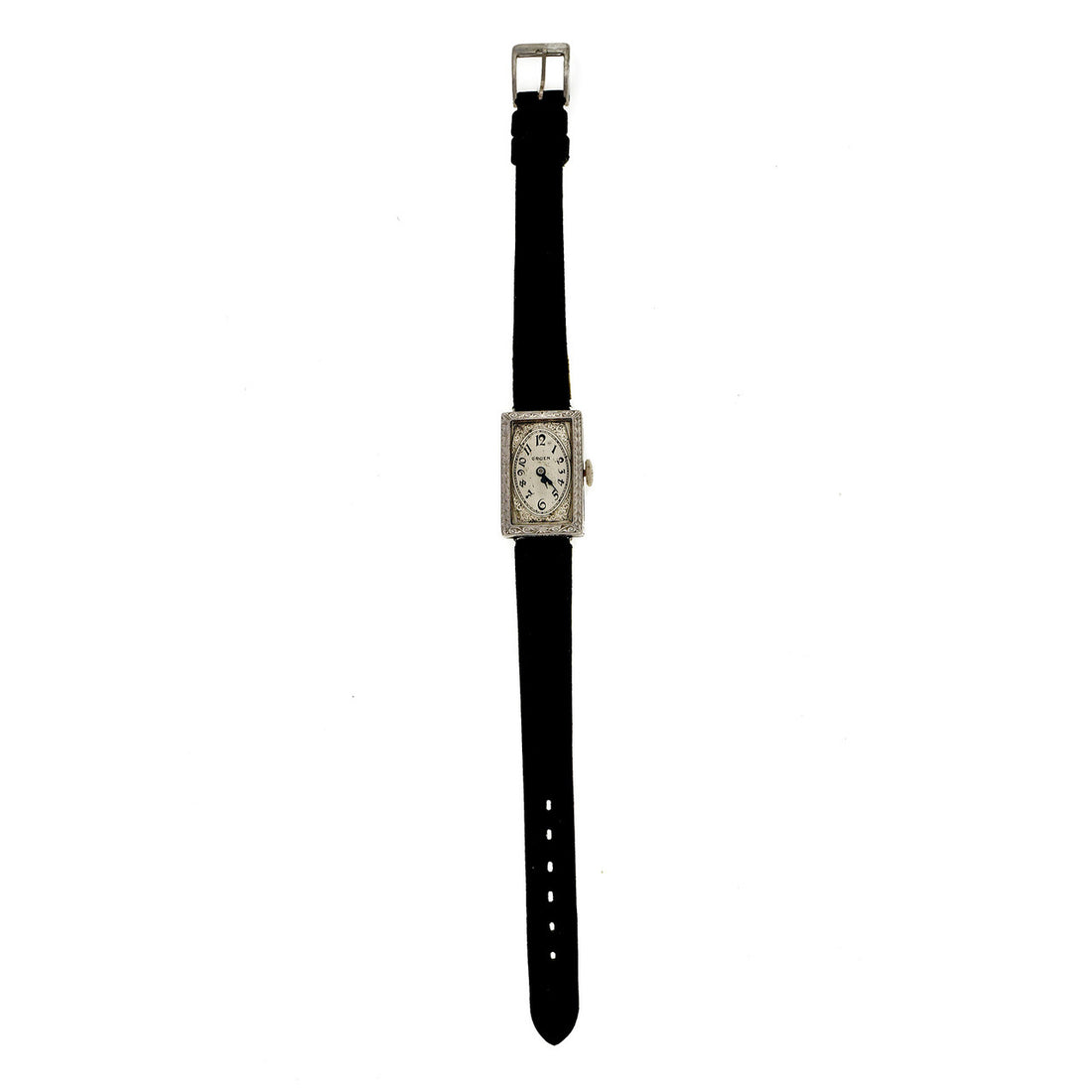 Art Deco Hand Engraved Gruen Guild Platinum 1920 Satin Strap Wrist Watch – image 2