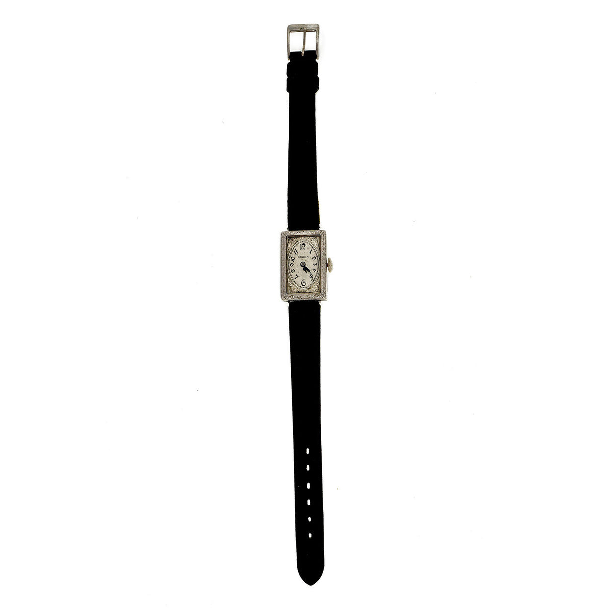 Art Deco Hand Engraved Gruen Guild Platinum 1920 Satin Strap Wrist Watch – image 7