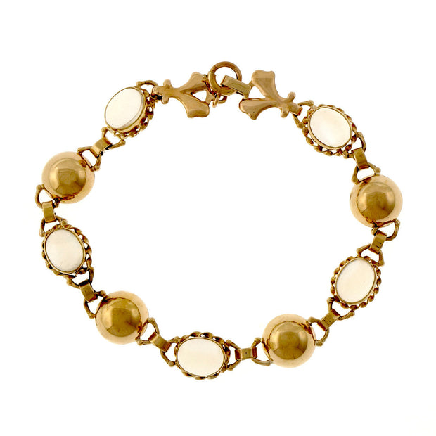 Vintage Retro 1940 14k Rose Gold Blue Moonstone Bracelet