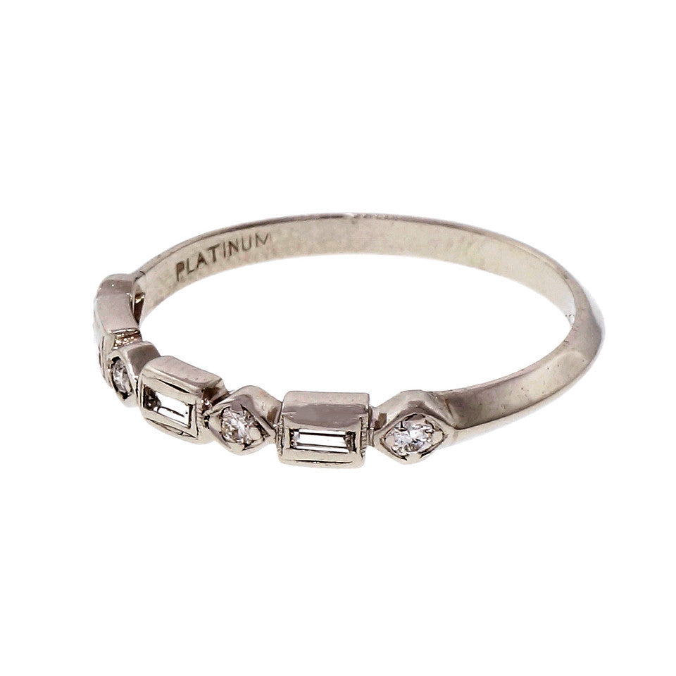 Estate 1940 Baguette Round Platinum Diamond Ring Wedding Band – image 2