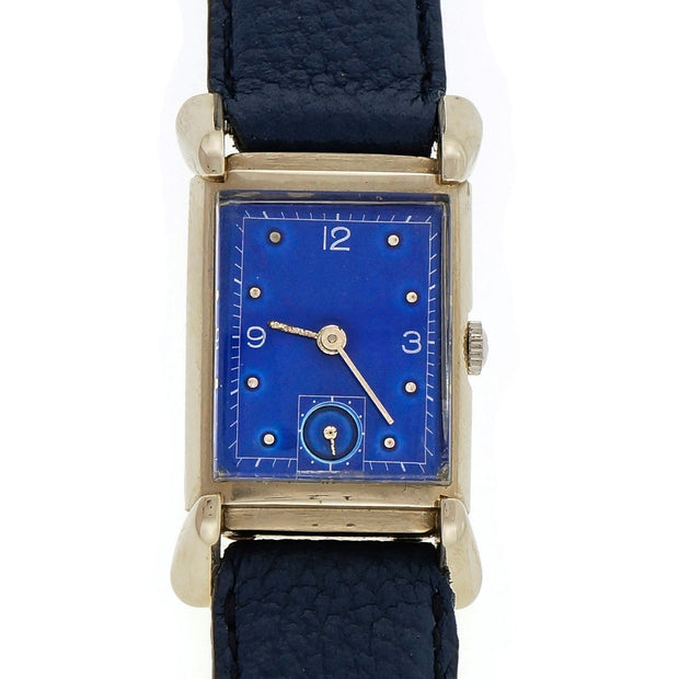 Vintage 1949  14k White Gold Bulova Custom Colored Blue Dial Watch