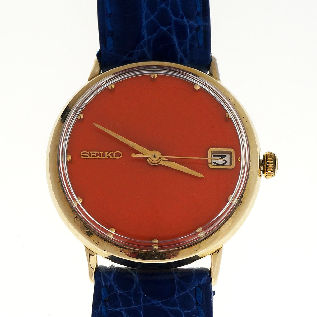 Seiko Yellow Gold Automatic Date Orange Dial Wristwatch – image 7