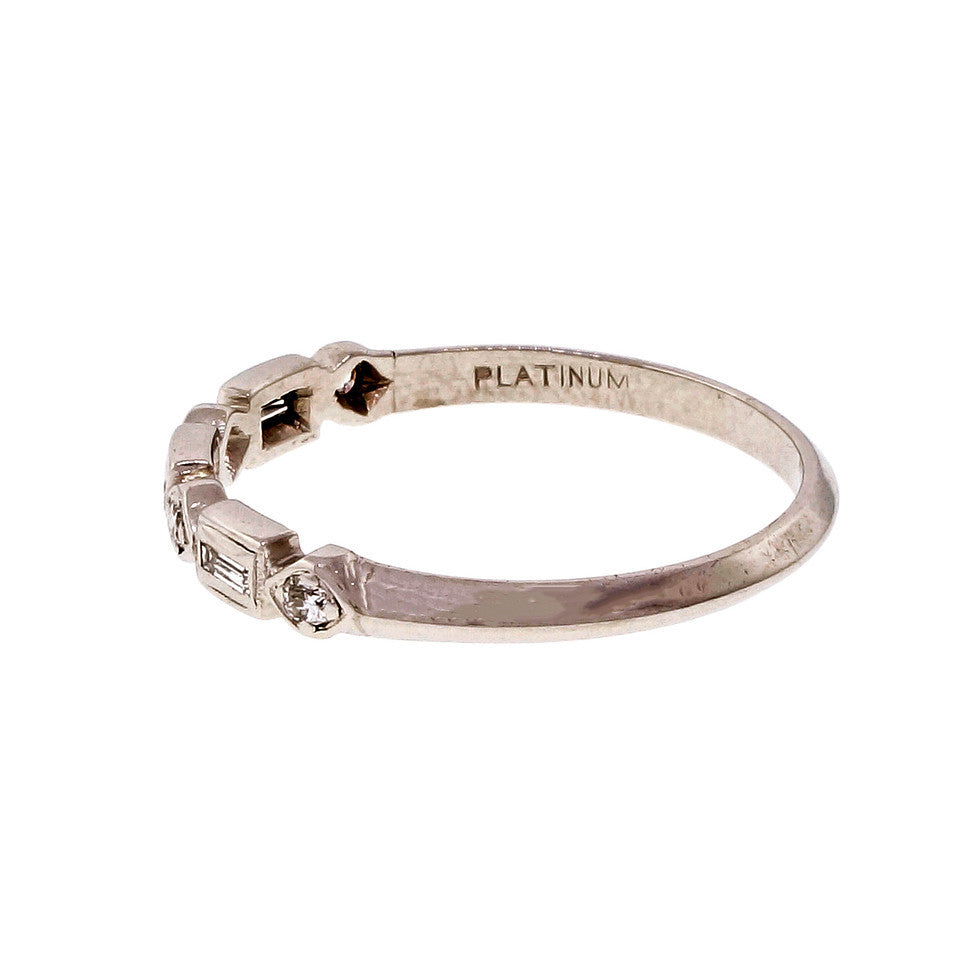 Estate 1940 Baguette Round Platinum Diamond Ring Wedding Band – image 3
