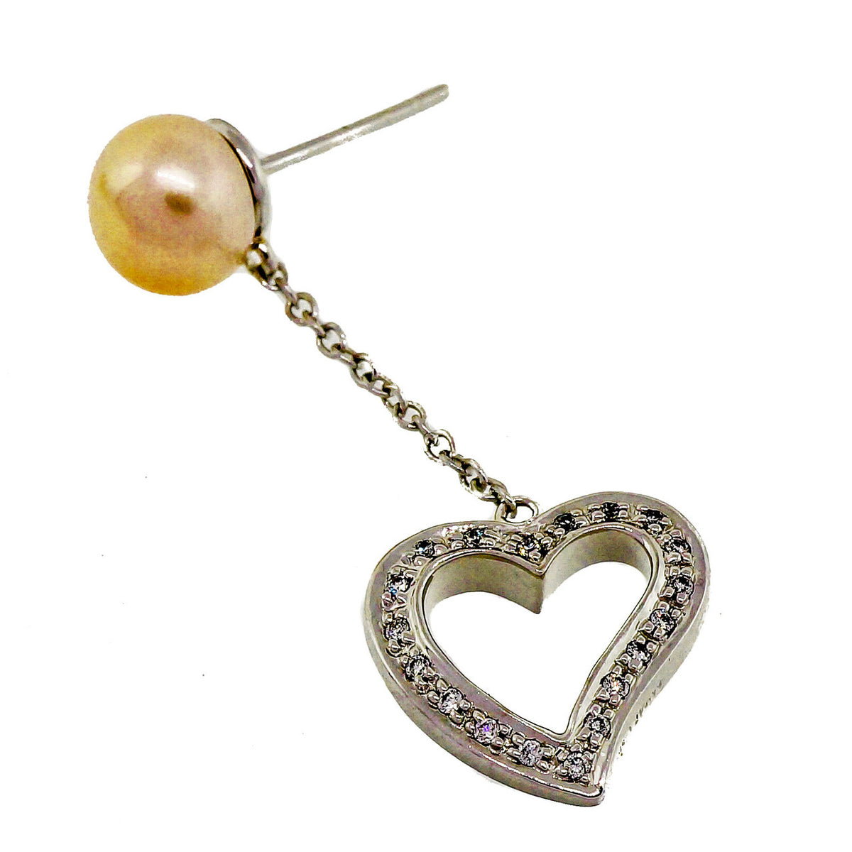 Estate MIMI Cultured Pearl Double Sided Diamond Heart Dangle Earrings – image 7