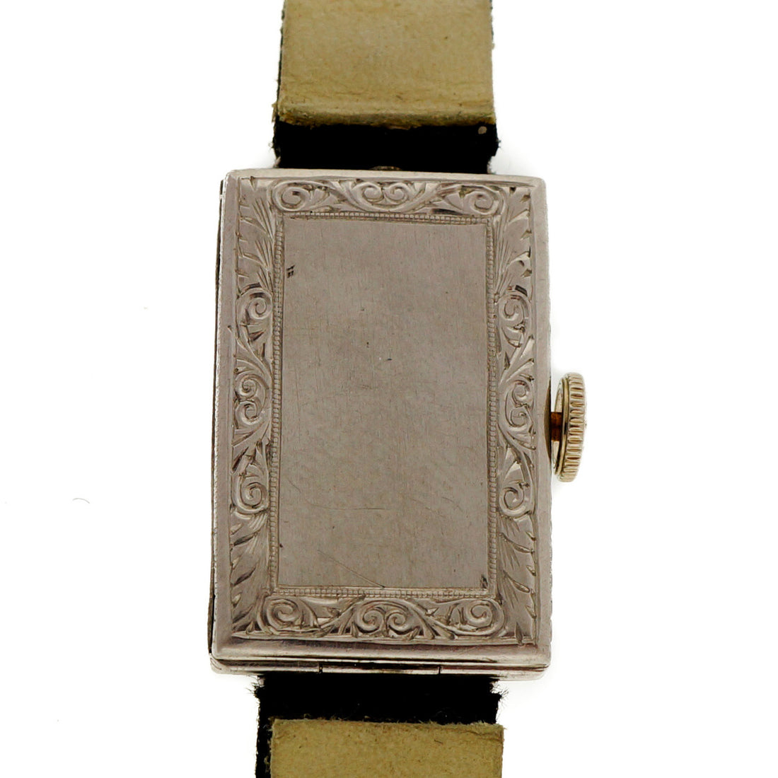 Art Deco Hand Engraved Gruen Guild Platinum 1920 Satin Strap Wrist Watch – image 3