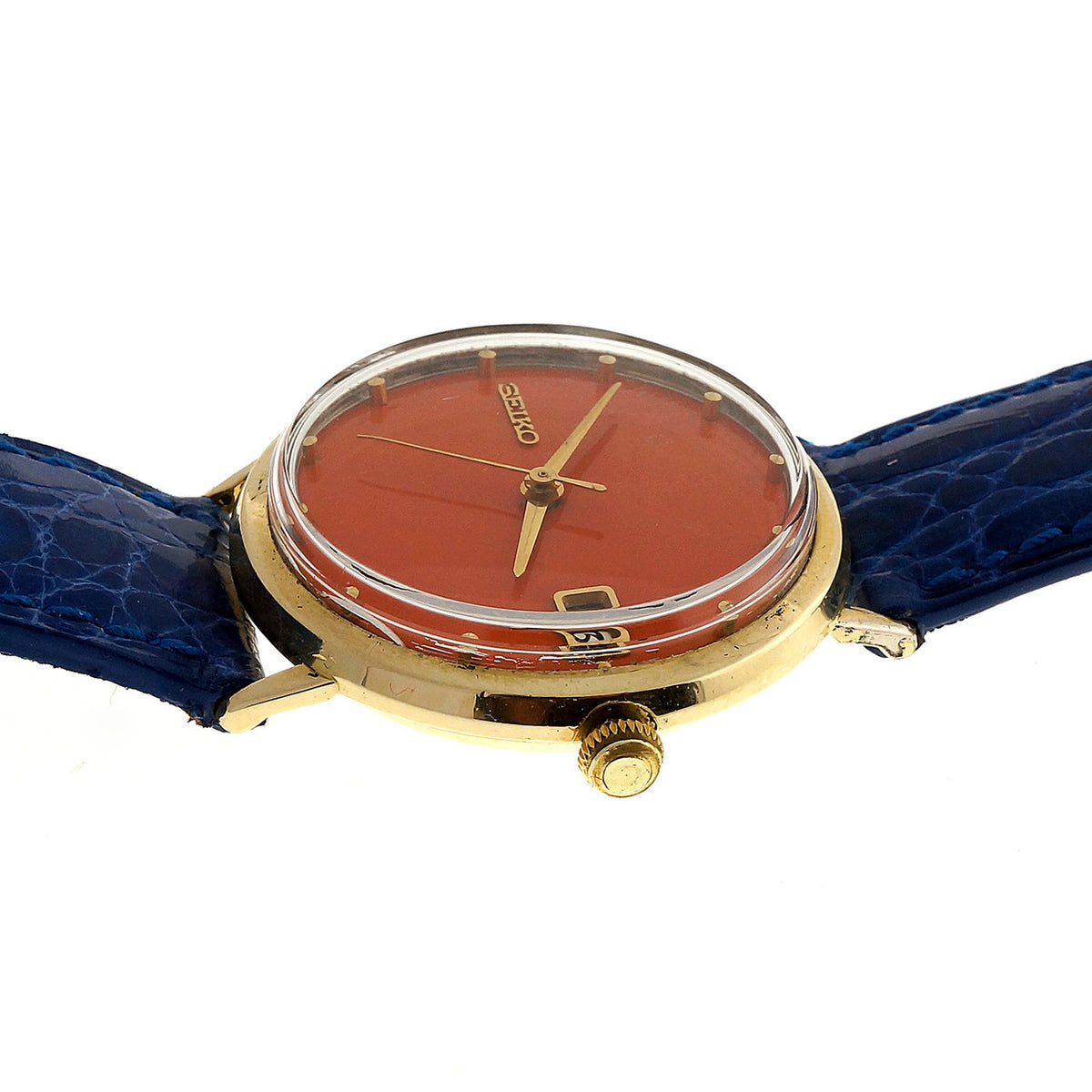 Seiko Yellow Gold Automatic Date Orange Dial Wristwatch – image 9