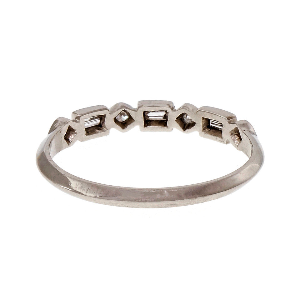 Estate 1940 Baguette Round Platinum Diamond Ring Wedding Band – image 5